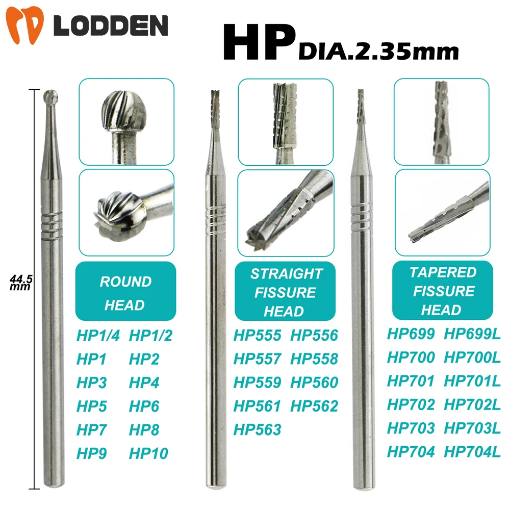 

10pcs Dental Tungsten Carbide Burs HP Round Rotary Drills Dental Strawberries HP for Straight Nose Cone Handpiece Dentist Tools