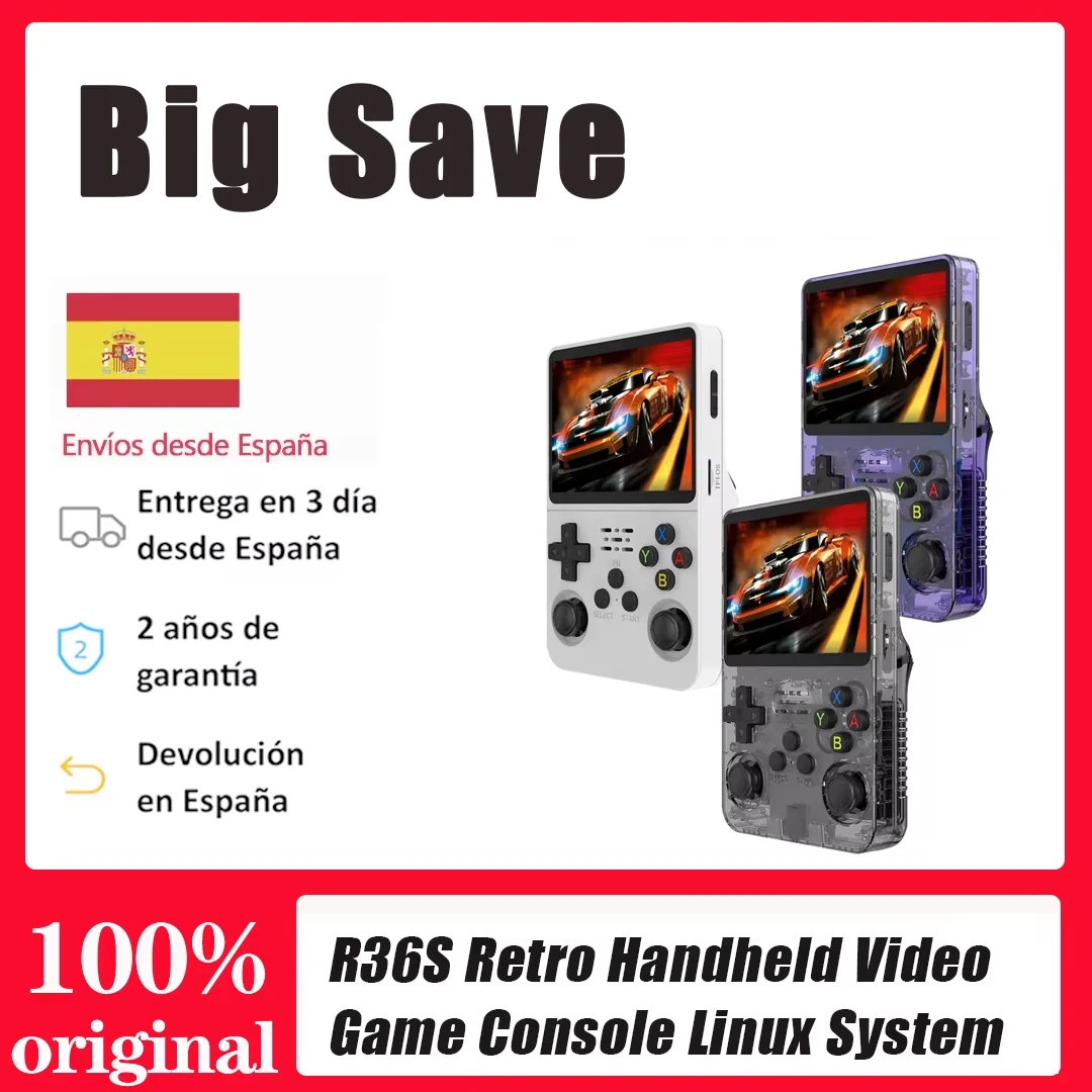 Retro Handheld Video Game Console R36S Linux System IPS Screen Portable Pocket Player 64 GB Preloaded Games 3.5 Inch