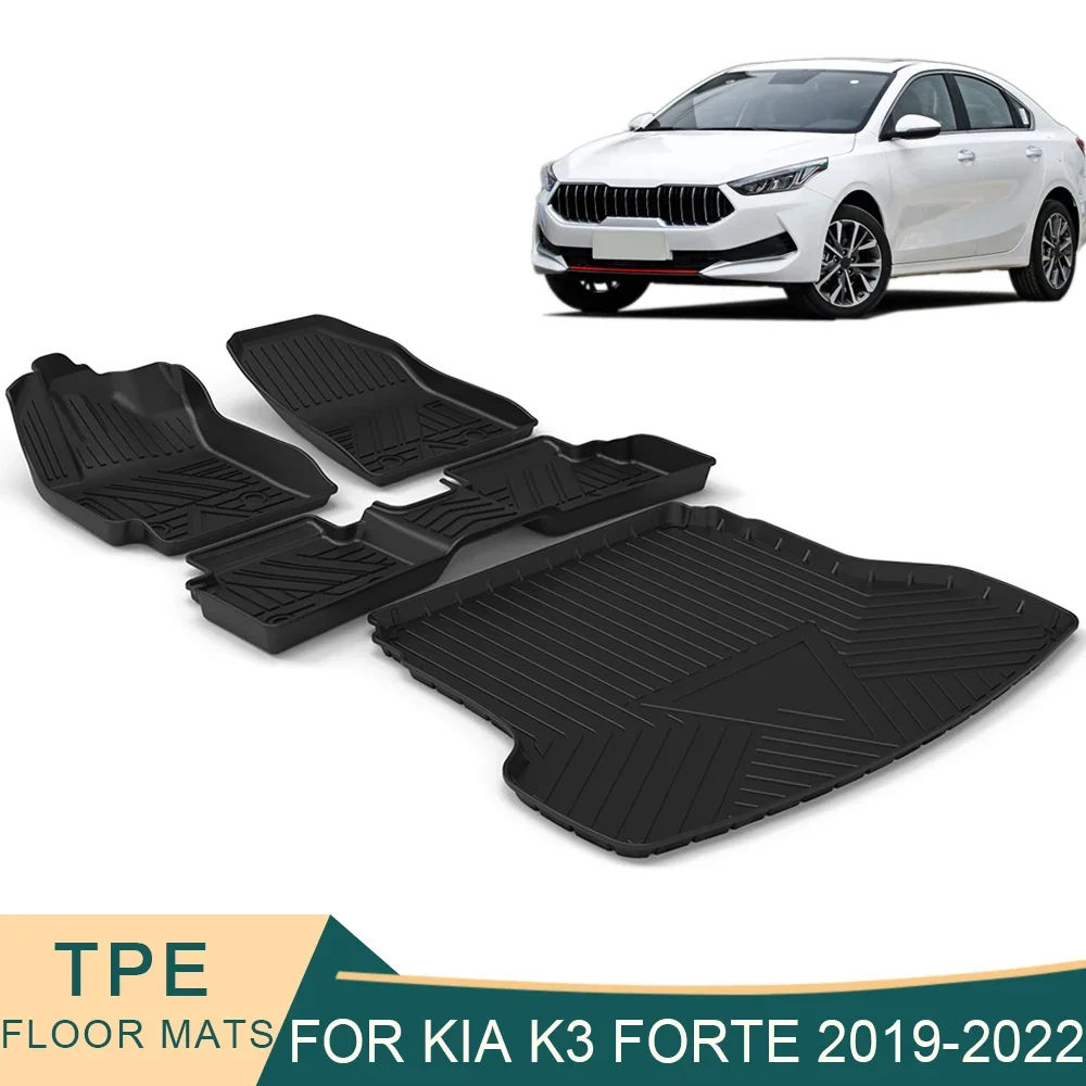 For Kia K3 BD FORTE 2019-2022 Auto Car Floor Mats All-Weather TPE Foot Mats Odorless Pad Waterproof Tray Mat Interior Accessory