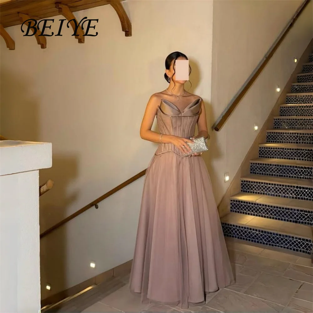 

BEIYE Современное вечернее платье трапециевидной формы, женское тюлевое платье с открытой спиной и v-образным вырезом без рукавов, вечернее платье по индивидуальному заказу