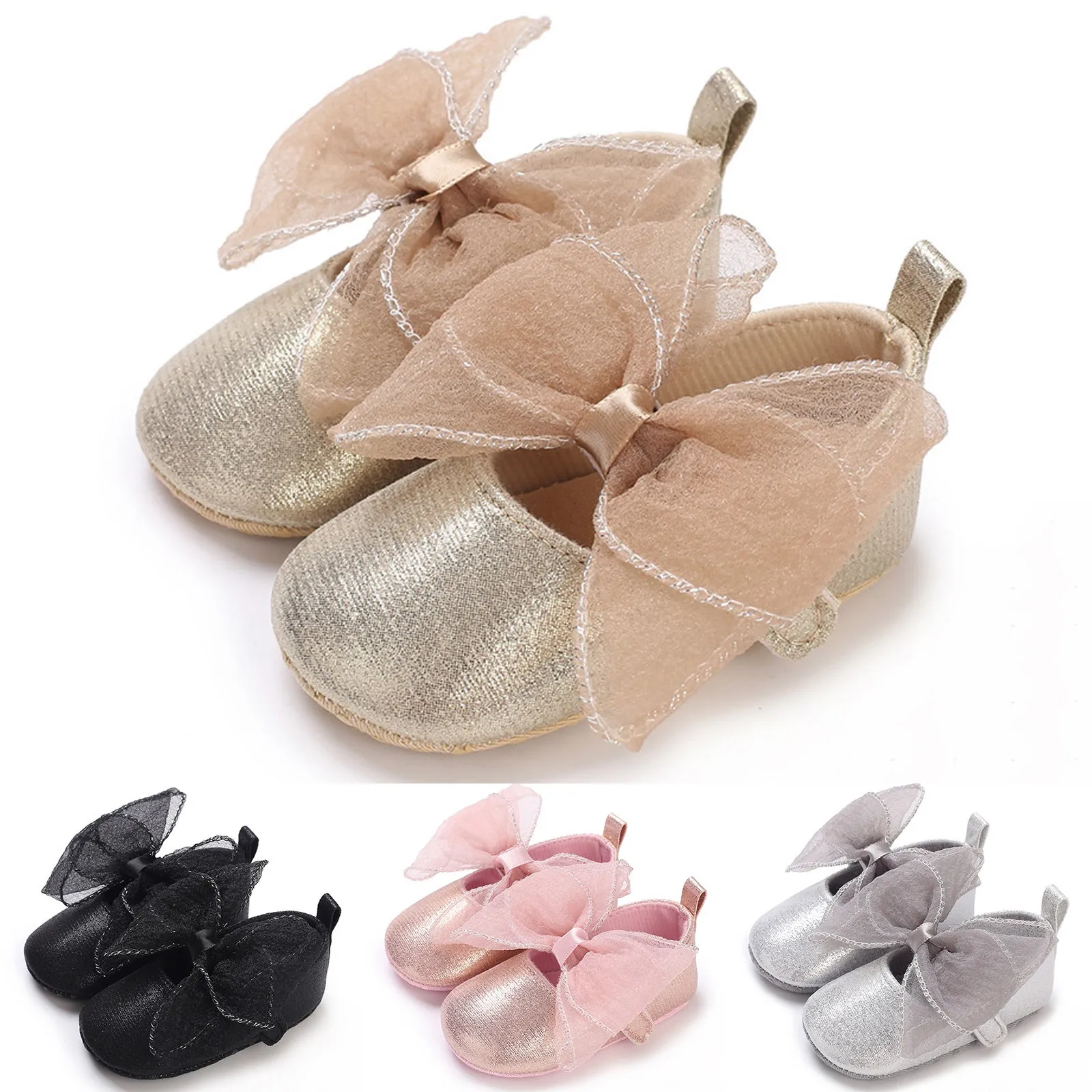 Elegant And Noble Gold Princess Shoes Golden Newborn Baby Baptism Walking Shoes Comfortable Soft Soles Non-slip Walking Shoes