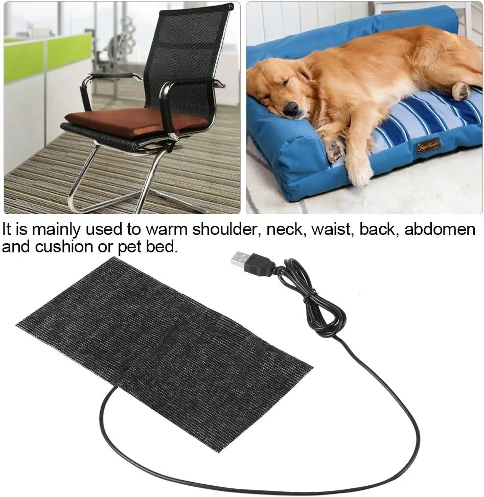 USB Seat Heating Sheet, Electric Heating Pad Black 5V USB Carbon Fiber Heating Mat Hand Warmer 20x10cm Mouse Pad Warm Blanket US