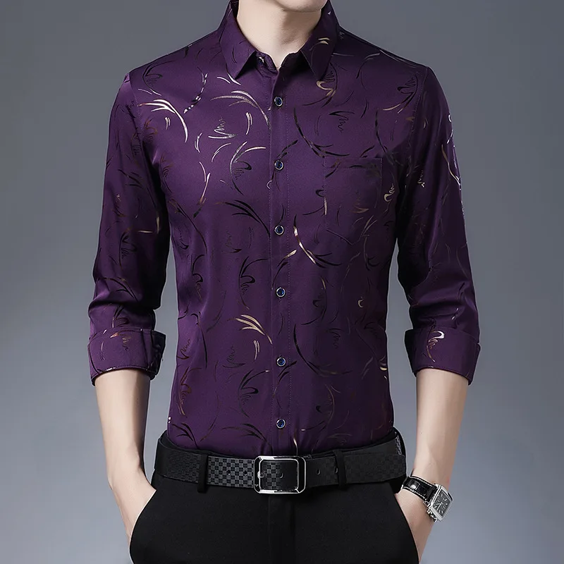 

Men's Long Sleeve Shirt Young Business Casual Lapel Fashion Pattern Shirt Spring and Autumn Top