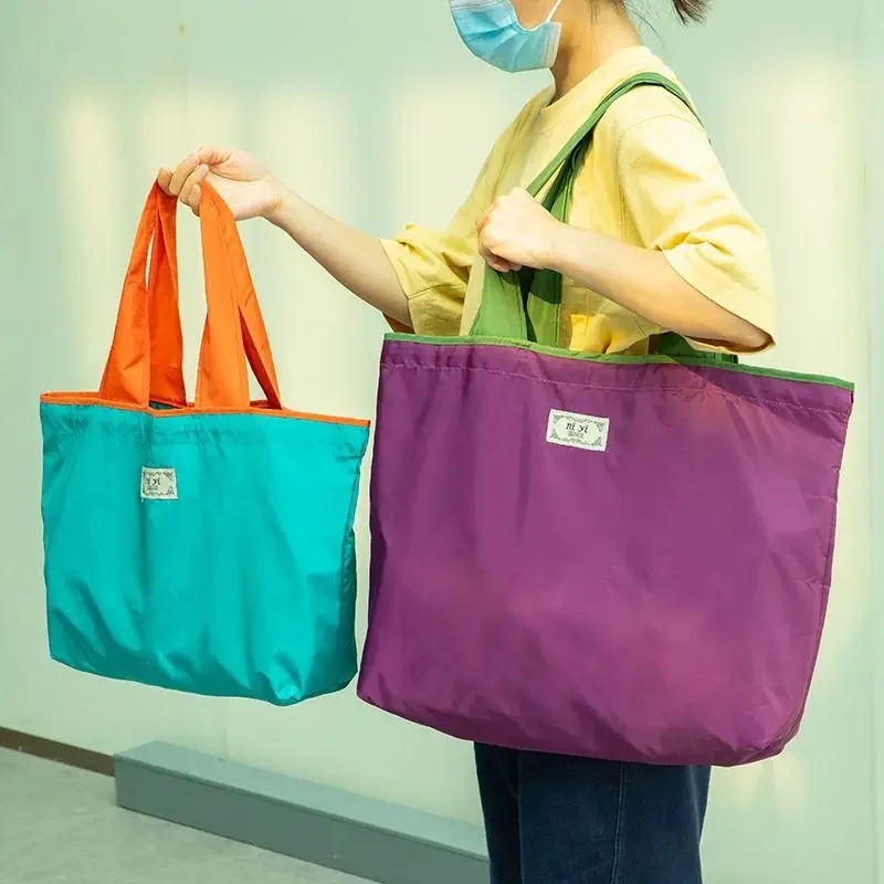 

Women's Reusable Grocery Bag Large Capacity Foldable Shopping Bag with Drawstring Closure Foldable Eco-Friendly Shoulder Bags