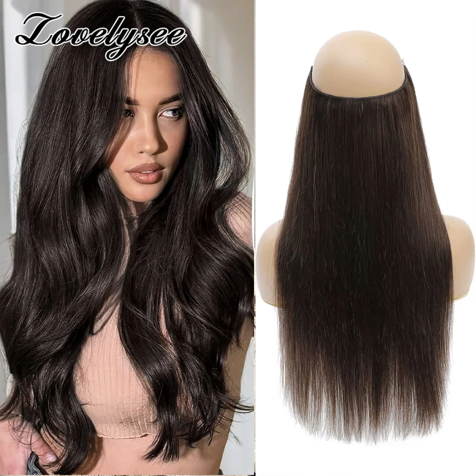 

Lovelysee 14-24 дюйма, цельные накладные человеческие волосы на клипсе с регулируемой рыбьей проволокой, на клипсах для наращивания волос Halo
