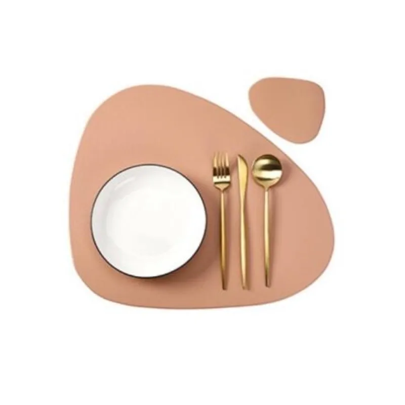 NONE 1/4/6 Sets Creme Tischset und Untersetzer-Set, ölbeständig, wasserdicht, für die Küche, unregelmäßige Form, PU-Leder, Tische, Matten, Pad, Café 8