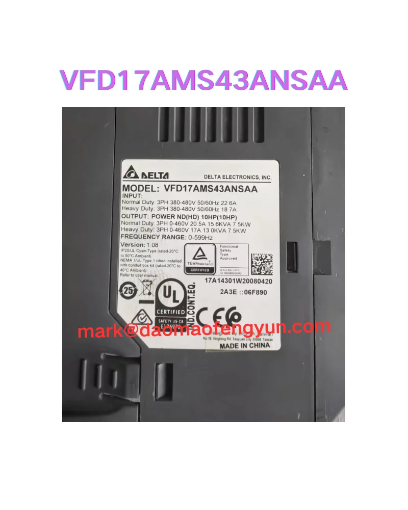 

VFD17AMS43ANSAA Б/у серии MS300, инвертор мощностью 7,5 кВт VFD17AMS43ANSAA Протестировано в порядке