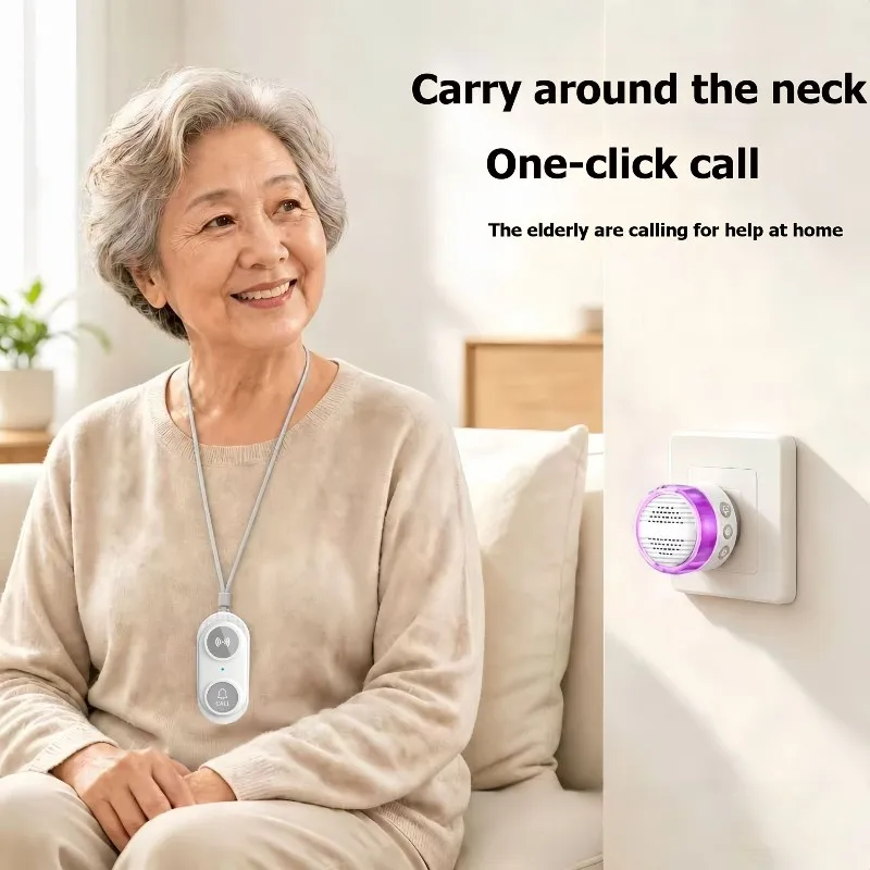 ABYN-Waterproof Long-Distance Wireless Doorbell, Villa Store Doorbell, One Click Call, Bedside Bell, Elderly Caller US Plug