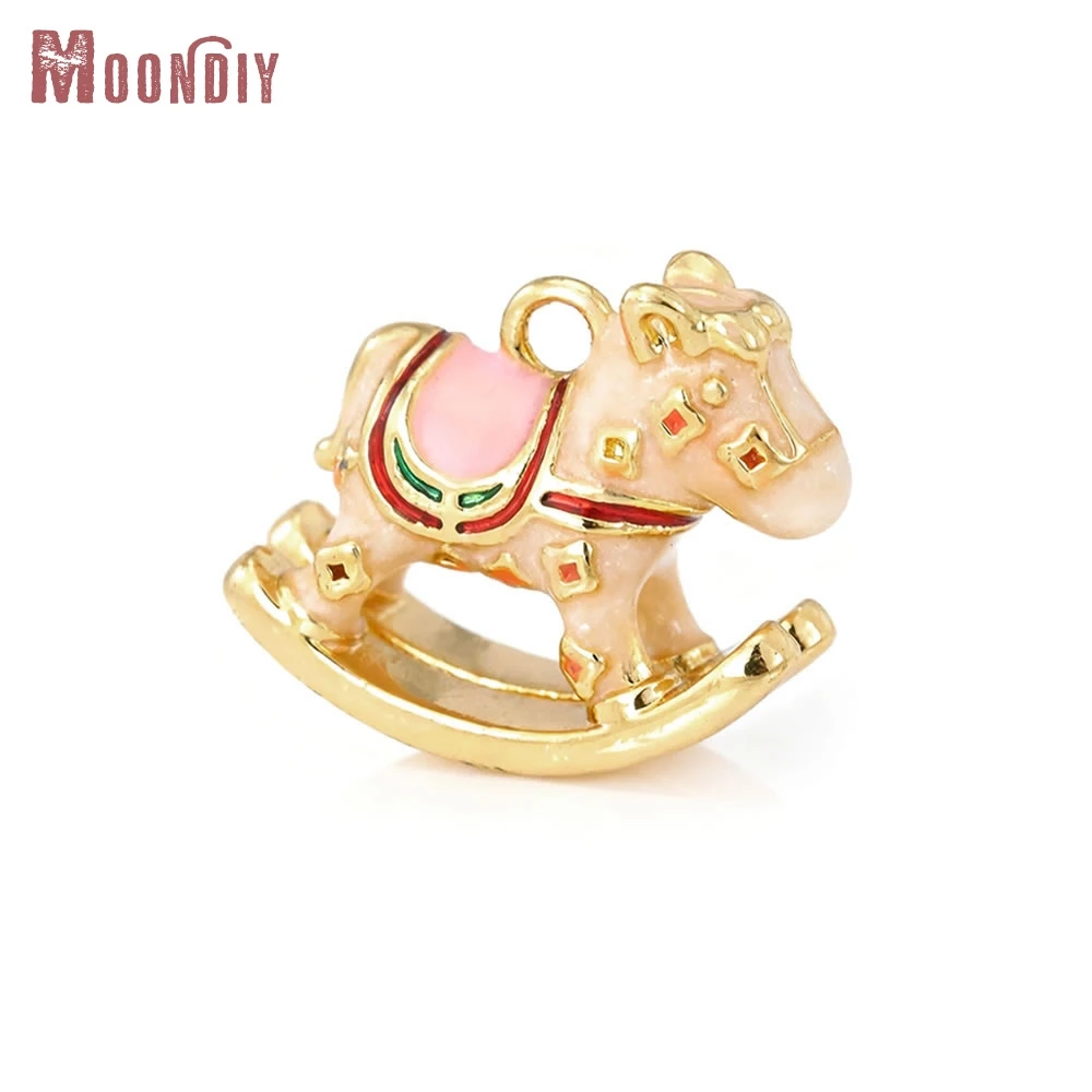 

4PCS 14x17MM 18K Gold Color Brass with Oil Paintings Horse Charms Pendants High Quality Diy Necklace Earrings Making Accessories