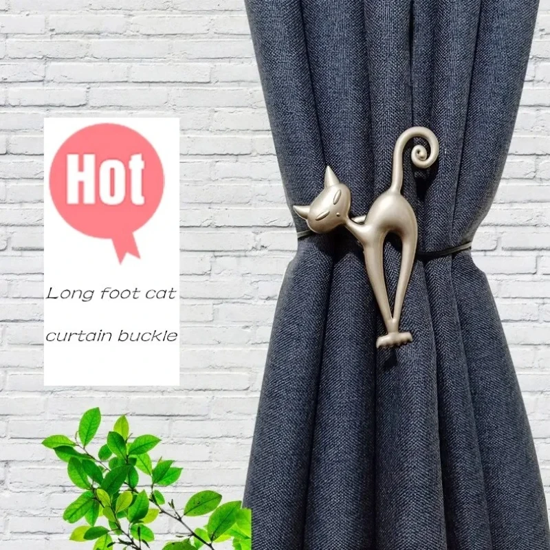2pcs Free Punch Hook Magnet Curtain Buckle Home Cute Cartoon Cat Curtain Tied Back European-style Decorative Belt Curtain Access