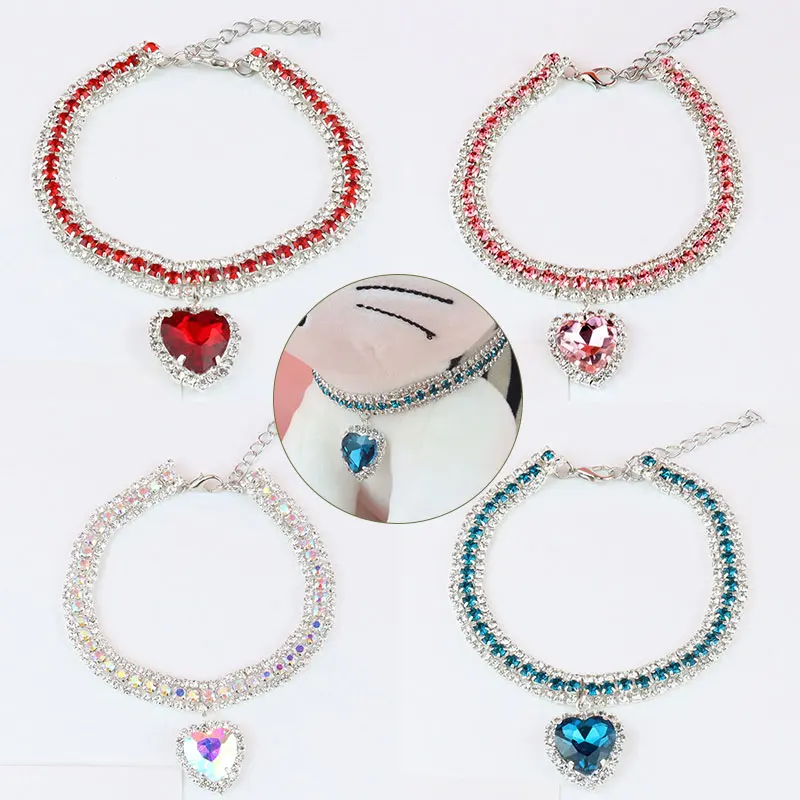 Rhinestone Collars For Kitten  Puppy Cute Luxury Pet Collar Diy Love Pendant Necklace Cat Dogs Neck Ring Adjustable Pet Supplies