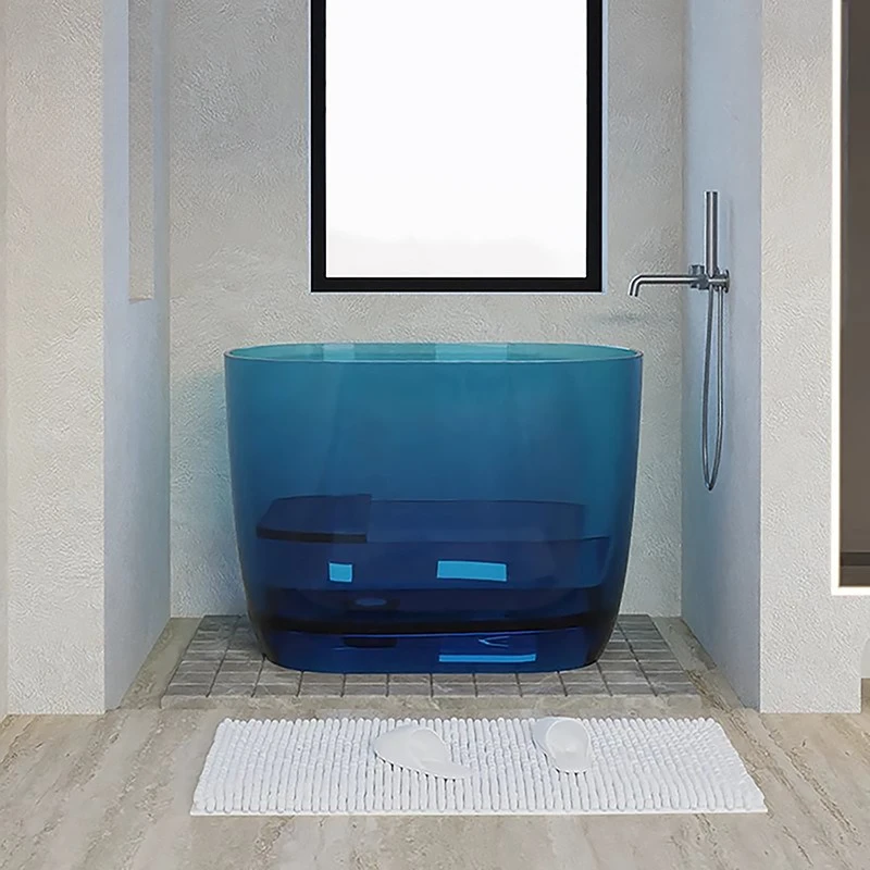 

Transparent crystal deep foam hotel household resin independent sitting bathtub Crystal transparent bathtub