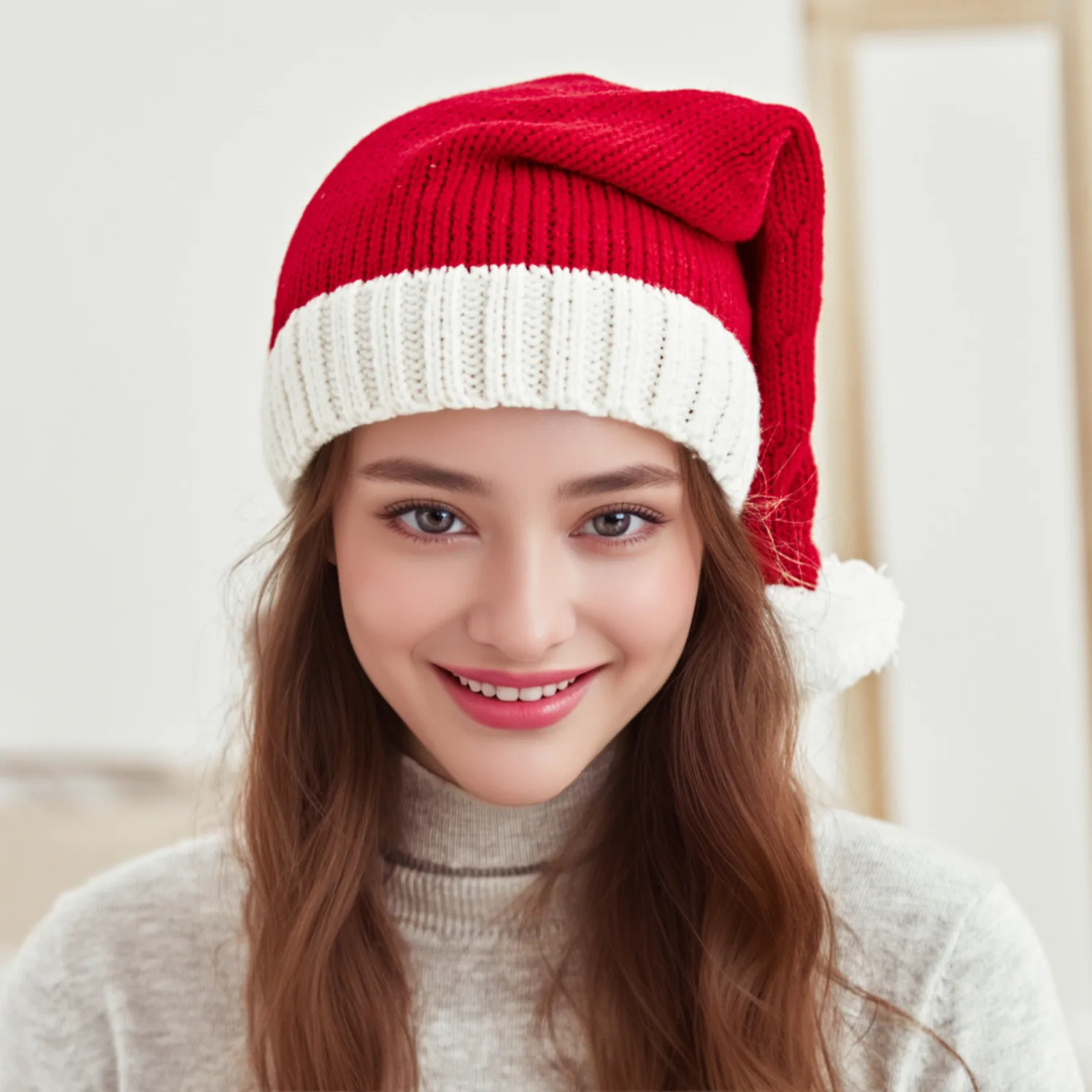 Topi Santa Beanie pesta Natal, topi stoking rajut merah, topi tengkorak untuk wanita dewasa, pria, anak perempuan, orang tua