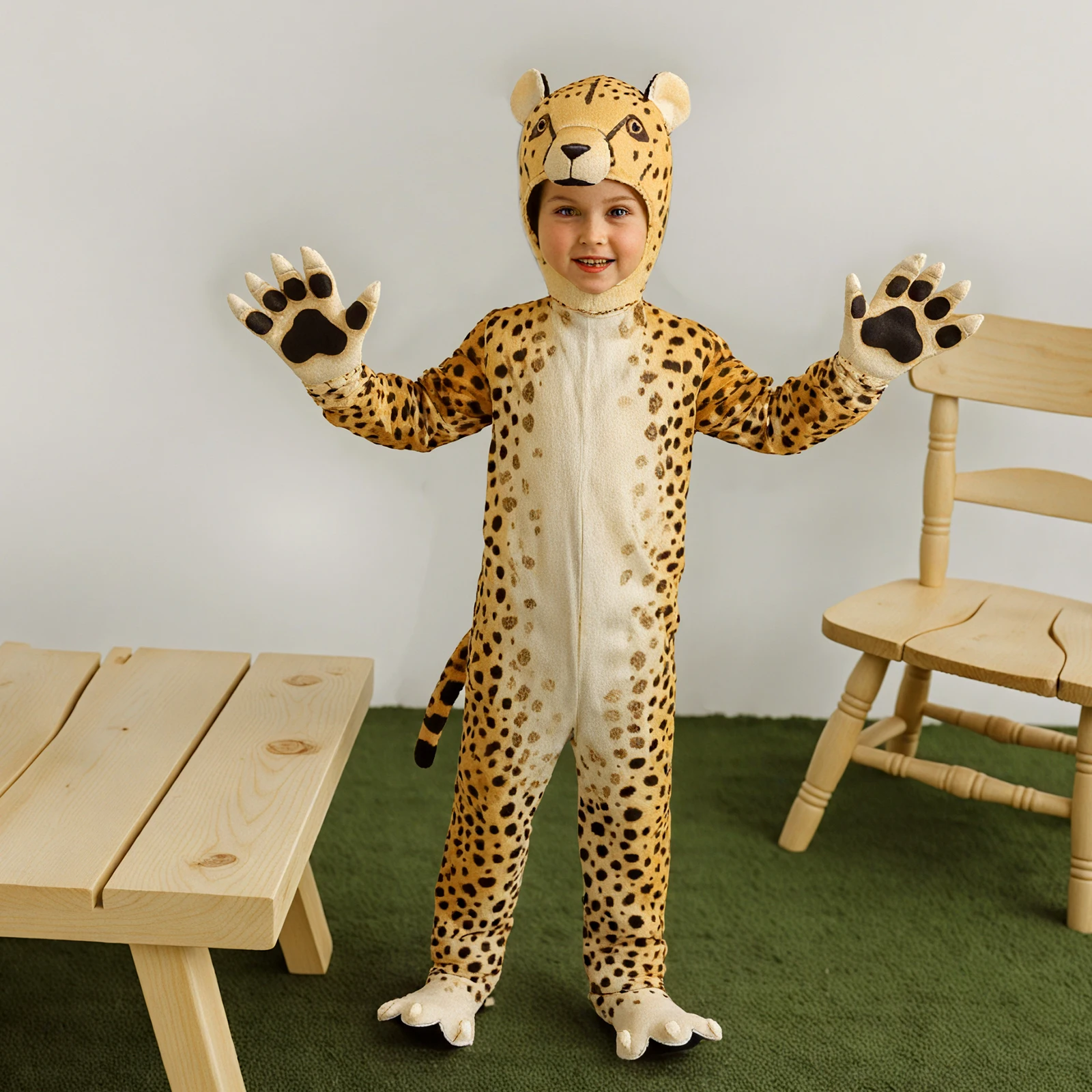 أطفال بنين بنات الحيوان زي الغزلان زي لعب الأدوار مقنعين طويلة الأكمام السروال القصير ليوبارد تأثيري حلي حللا #4