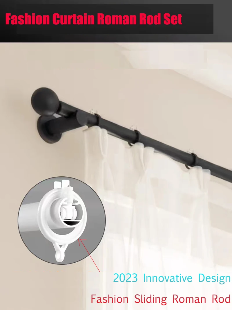 

USA Innovative Design Black Double Curtain Rods For Windows With Mute Pulley/Rings Sliding Single Roman Rod For Home Decor