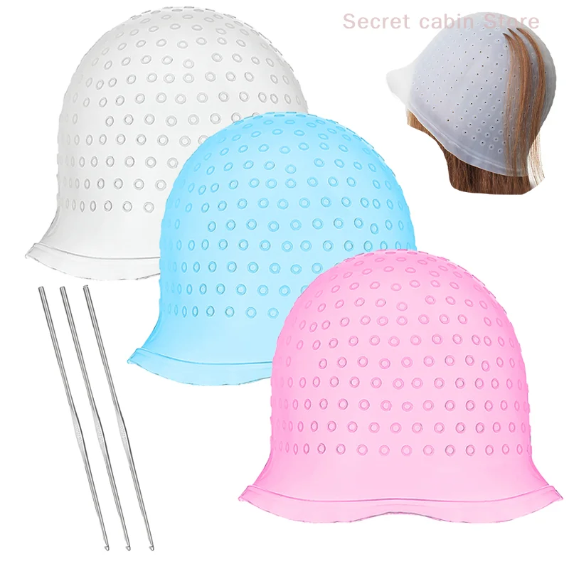 1 pc Hair Coloring Highlighting Cap Reusable Silicone Highlight Cap Pull Through Caps For Hair Dying Frosting Cap With Hook