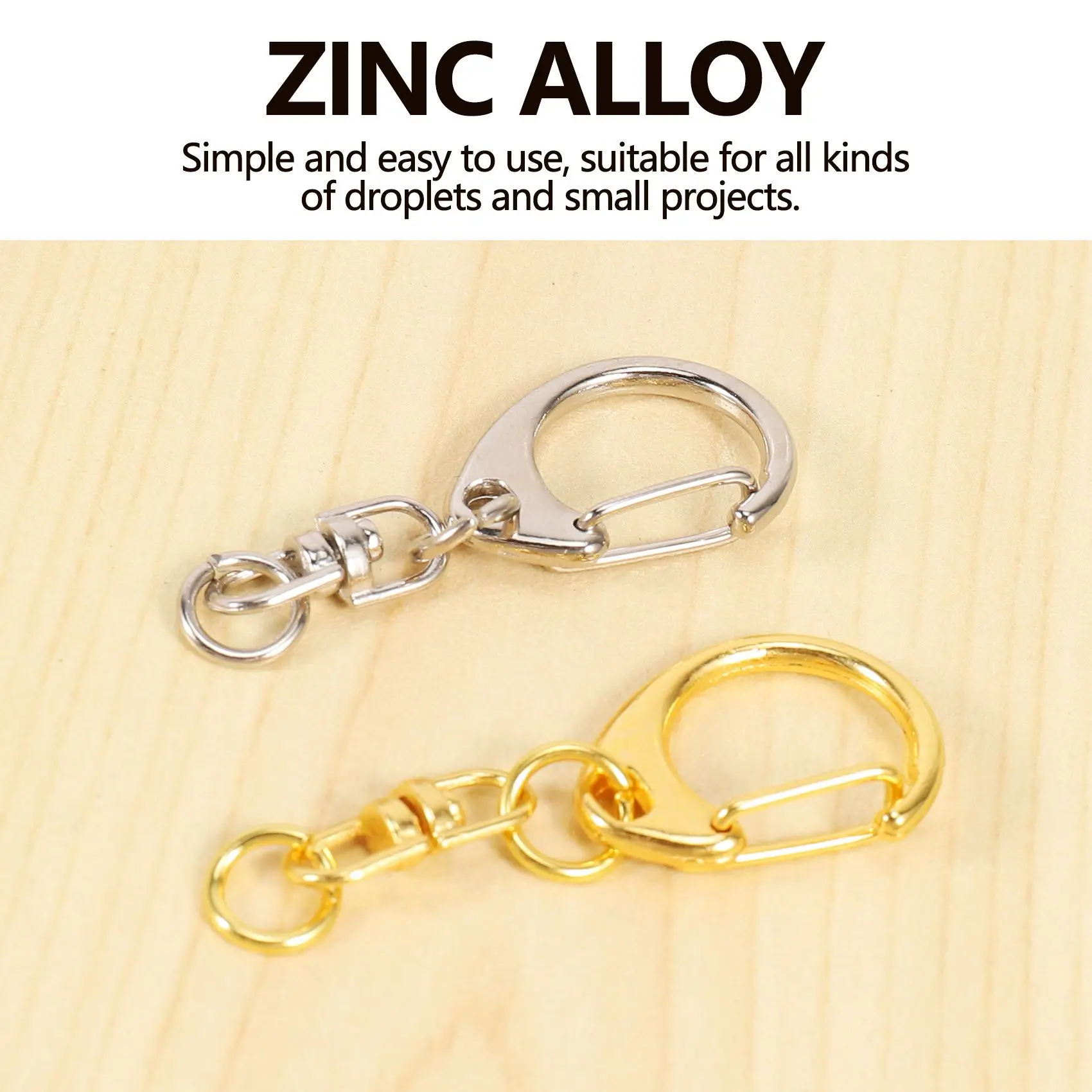 100 Piece D Hook Keychain Hardware With Jump Rings, Metal Split Key Ring Clips With Chain For Craft Charm Making DIY Eco-Friendl