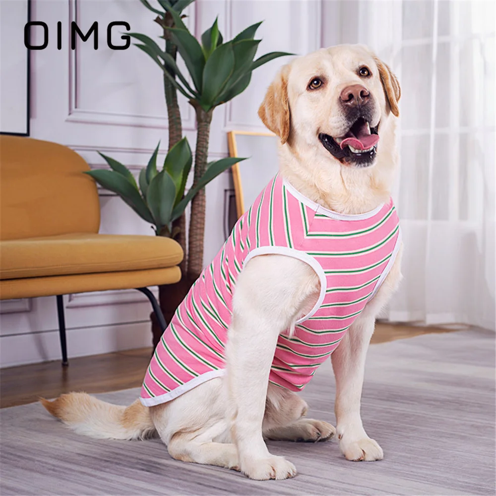 OIMG Spring Summer Large Dogs Clothing Cotton Free Big Dog Clothes Golden Retriever Labrador Samoyed Casual Wear Stripe Pet Vest