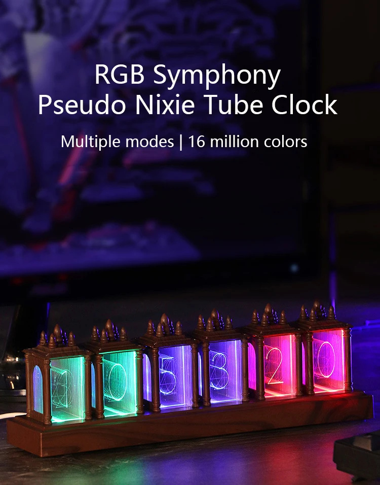 Reloj de tubo LED Digital IPS Nixie, RGB, Sinfonía, USB, ordenador de juegos, decoración de escritorio para bricolaje, Idea de regalo de cumpleaños