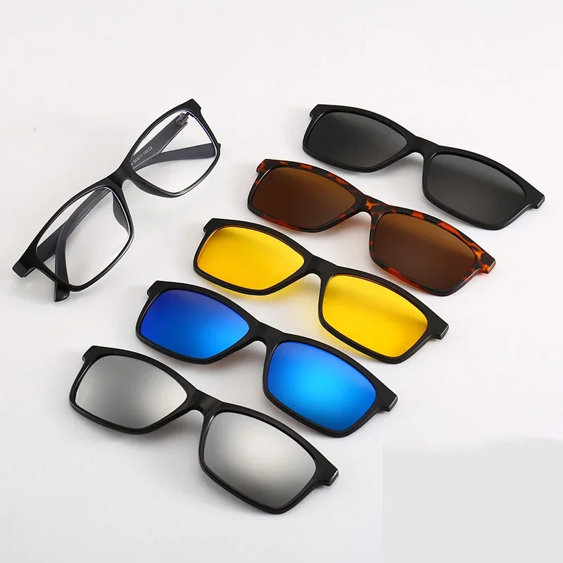 6 In 1 Magnetic Clip Sunglasses prescription Spectacles Men Women Polarized Polaroid Night Vision Lenses Glasses