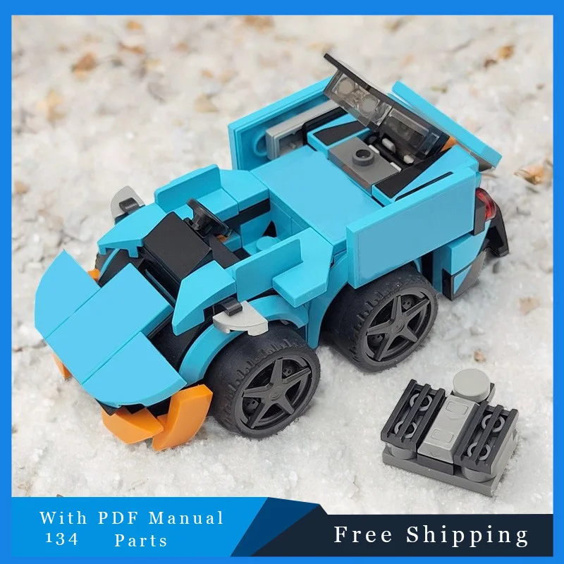 134 PCS MOC Mini Mobil Balap Kartun Biru Teknologi Bricks Model Rakitan Blok Bangunan Mainan Kreatif untuk Pajangan Hadiah Festival Anak-anak