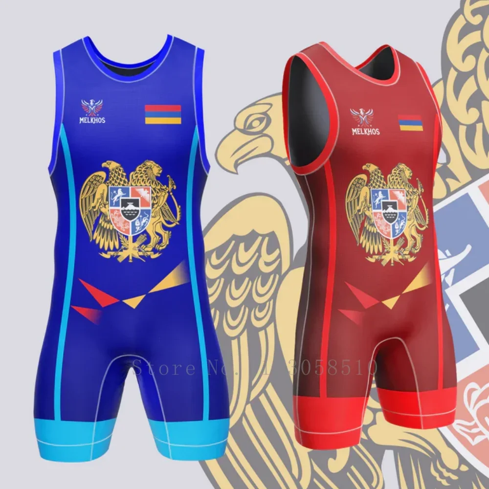 MELKHOSU Armenia Singlet Team Singlet traje de competición de grado profesional luchadores torneos culturismo traje de lucha