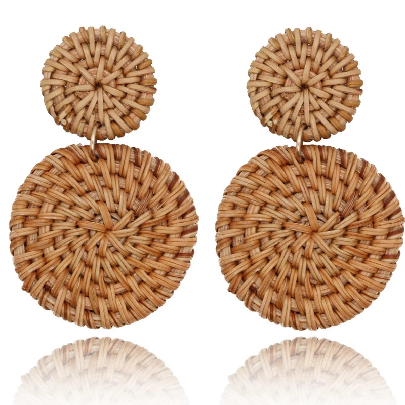 Vintage Woven Rattan Earrings Rattan Woven Grass Ear Earrings Woven Pendant Winding Circular Earrings for Women Jewelry Gift