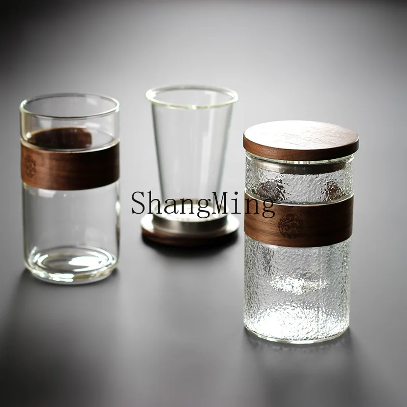 

CL tea separation cup with lid three-piece cup hammer pattern glass filter tea heat-resistant drinking household