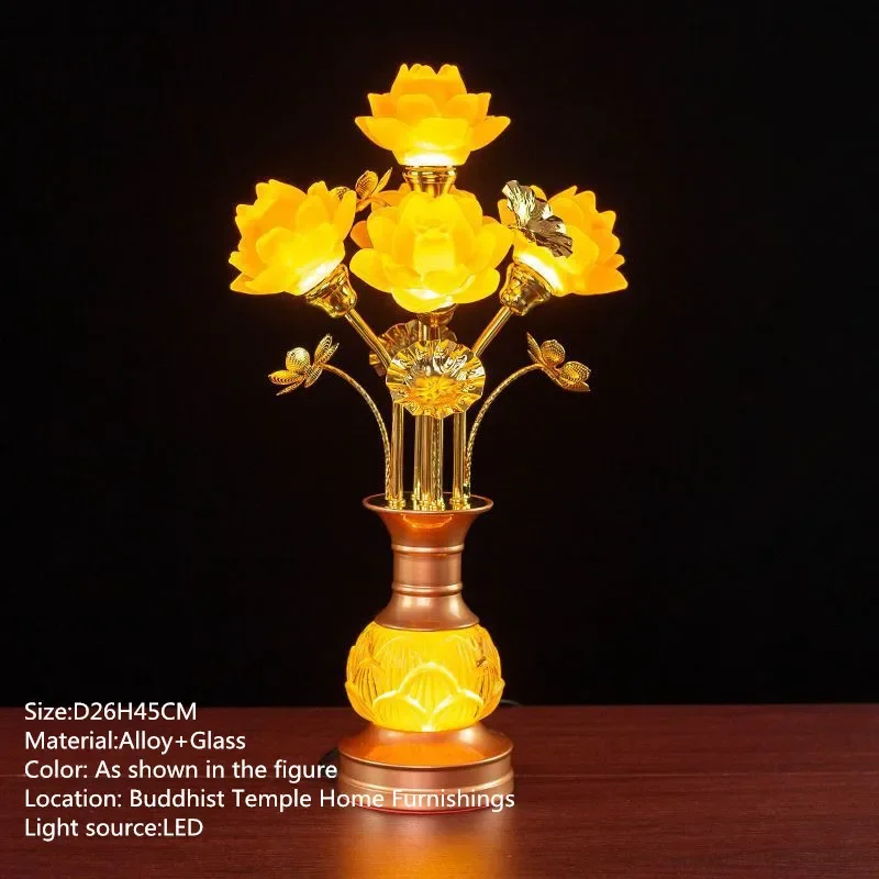SEAN Colored LED Lotus Table Lamp For Buddha Household Buddha Hall Glass Temple Worship Buddha Front