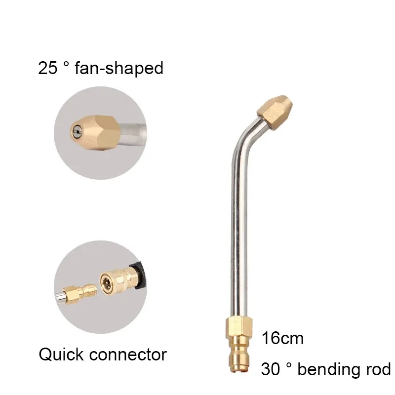 High Pressure Washer Curved Extension Nozzles 1/4 Quick Plug SS Bend Rod With 25 Degree Fan Spray Nozzle Car Cleaning Tool image 6