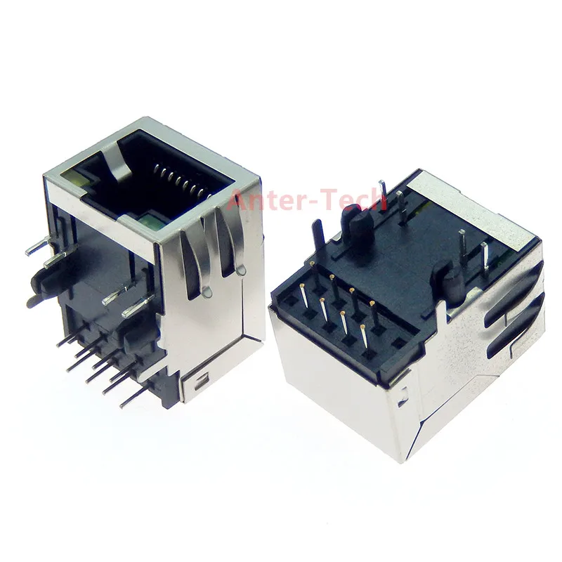 All copper RJ45/rj45 network socket with light 8P8C PCB vertical pin shielded Ethernet interface 90 degrees Internet module