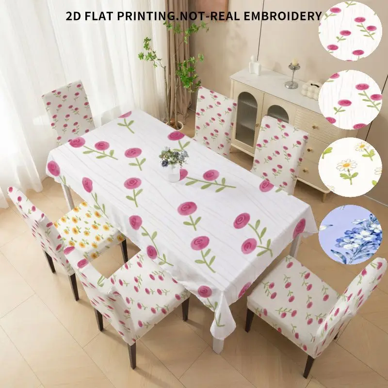 

Elastic dining chair cover bow chair cover tablecloth, spring and summer floral pastoral 2D flat pattern