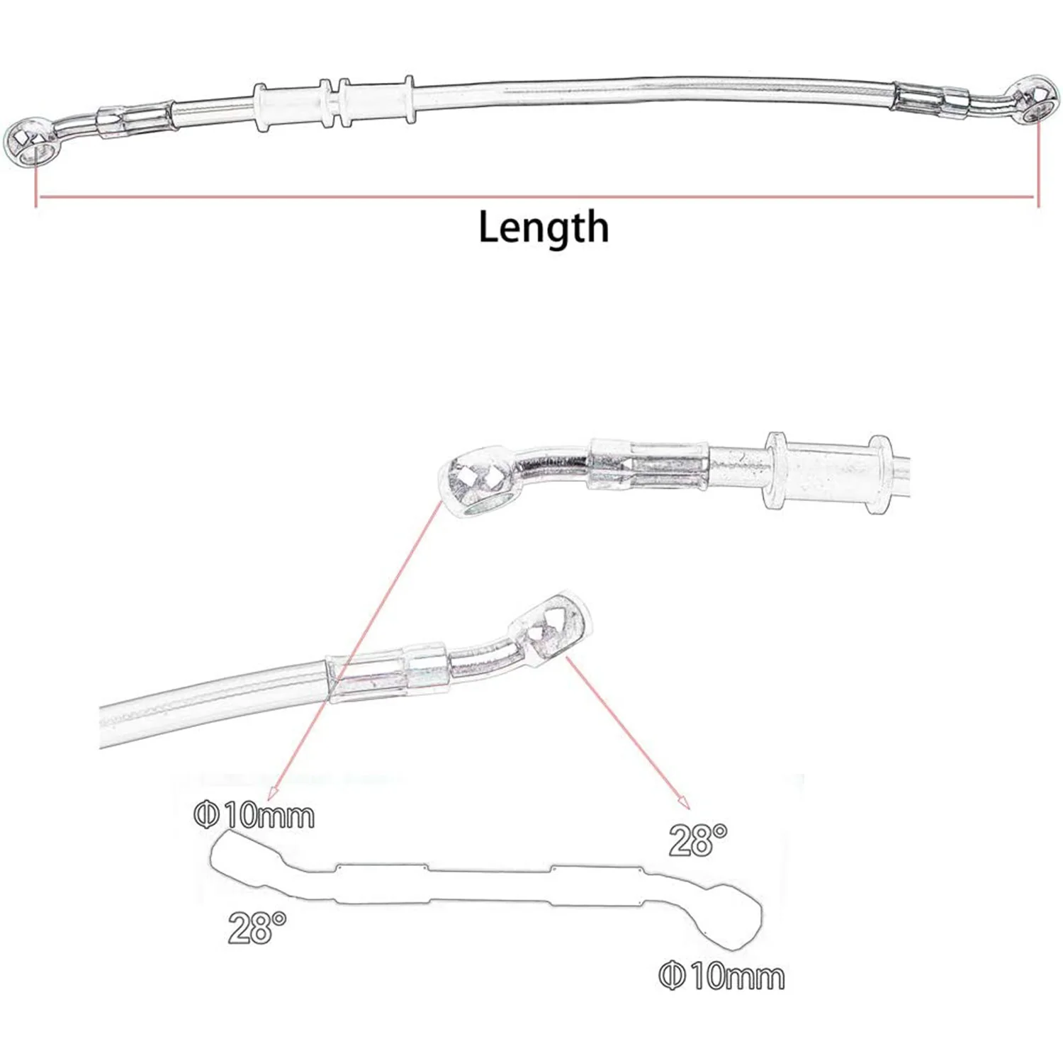 Green 400mm-2200mm Brake Hose Hydraulic DOT Line Cable 10mm 28°-28° Banjo for Suzuki Kawasaki Yamaha Pipe Line Braided oil hose