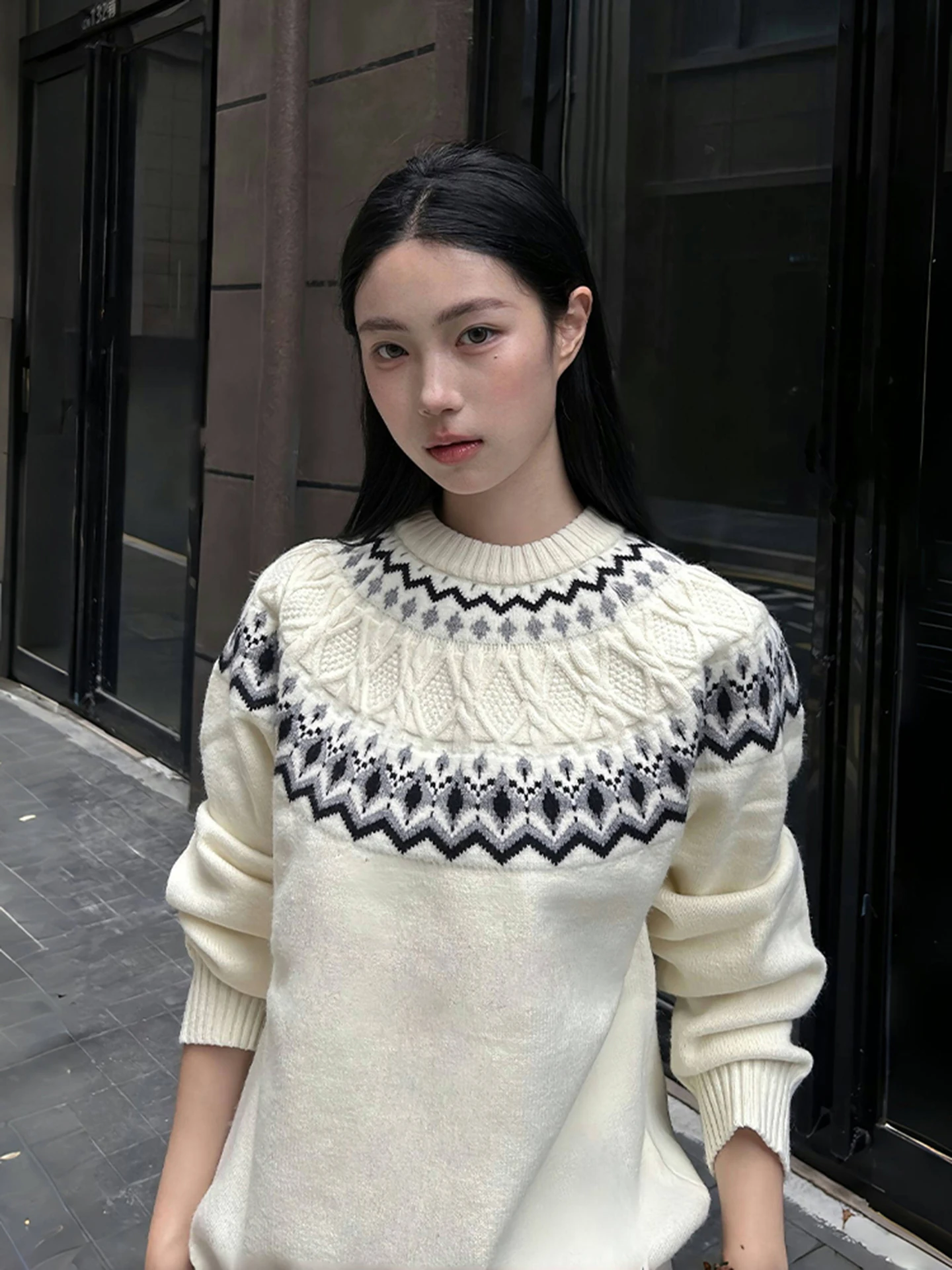 

Мужская трикотажная кофта с узором Fair Isle, с длинным рукавом, круглым вырезом, базовая, осенне-зимняя, в американском ретро-стиле, с вышивкой, средней плотности, из полиэфирного волокна