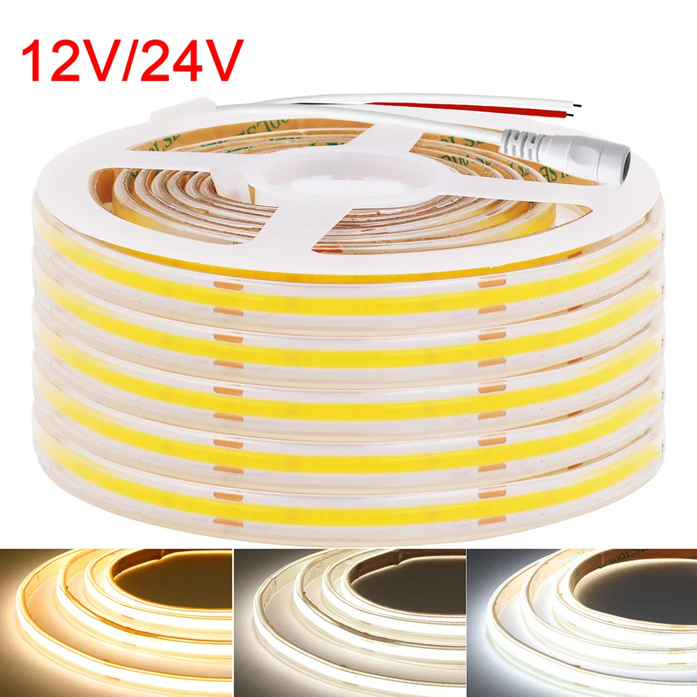 Waterproof COB LED Strip Light 12V 24V 3000K 4000K 6000K IP67 Flexible Led Tape 320LEDs/m 5m 10m 20m 0.5m 1m 2m Linear Lighting