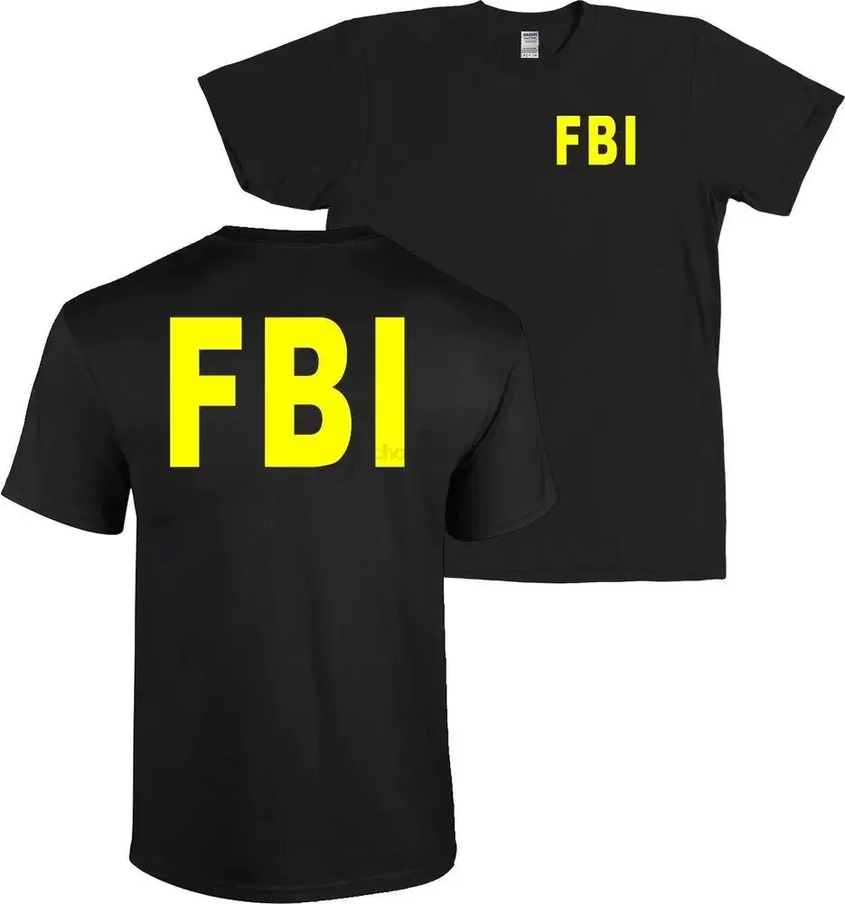 FBI Federal Bureau of Investigation NEON YELLOW LETTERS Black T-Shirt - NEW