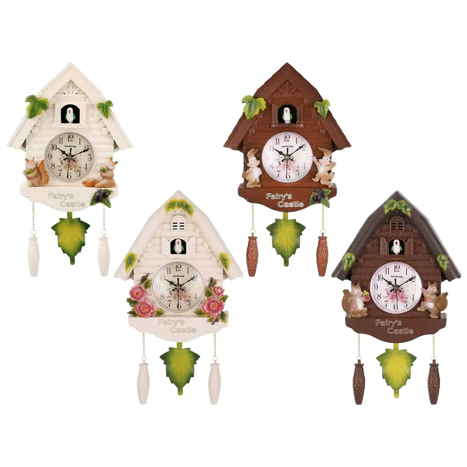 Classical Cuckoo Wall Clock Forest Alarm Hanging Resin Non Ticking Pendulum for Kids Room Bedroom Gifts Indoor Children