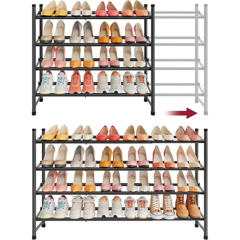 

Tajsoon Expandable Shoe Rack or Closet 4 Tier, 29“-41“Adjustable & Stackable Shoe Shel Storage, Metal Shoe Rack Organizer or ron