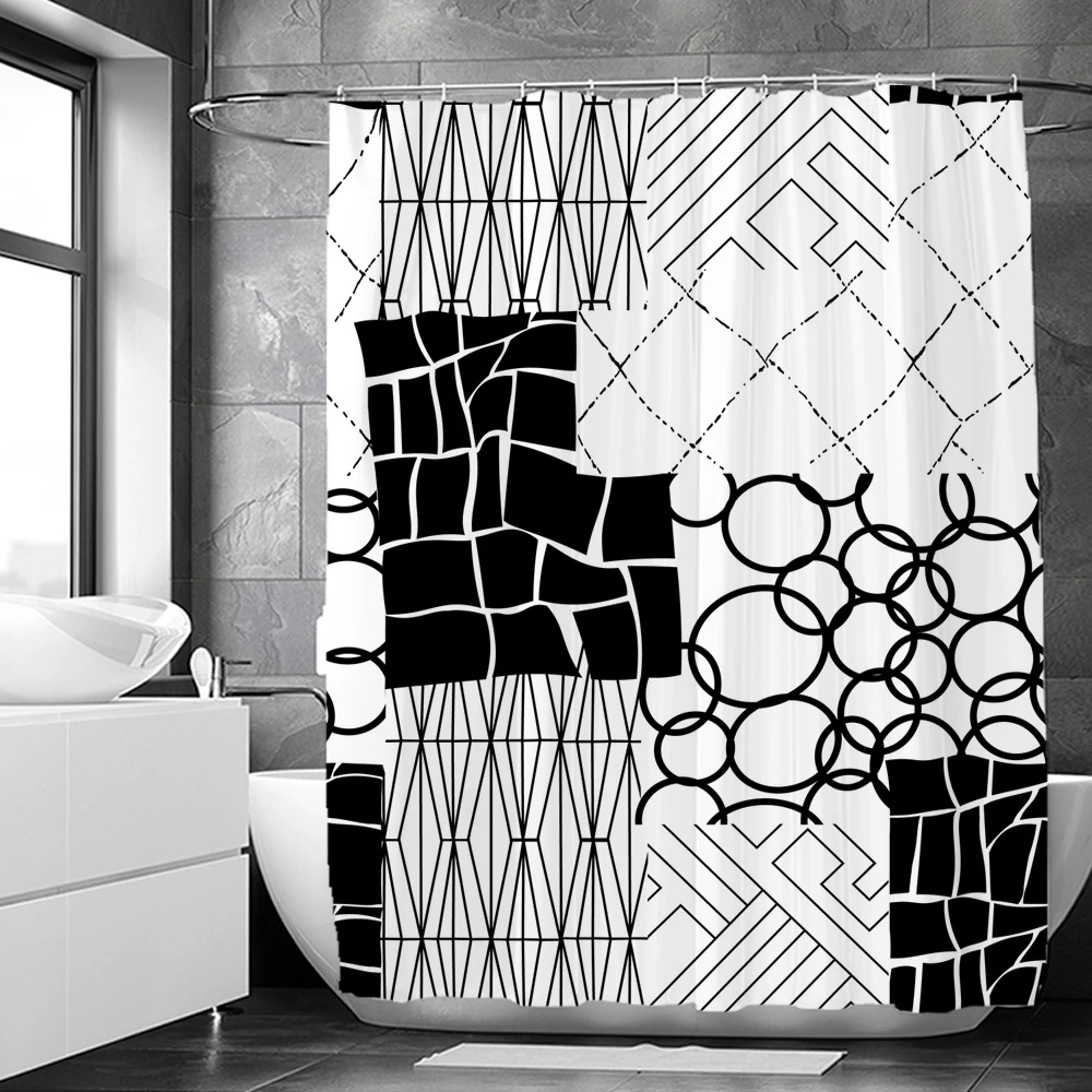 Black and White Simple line Pattern Shower Curtains Bathroom Bathtub Boho Decoration Bath Curtain Home Decor with Hooks