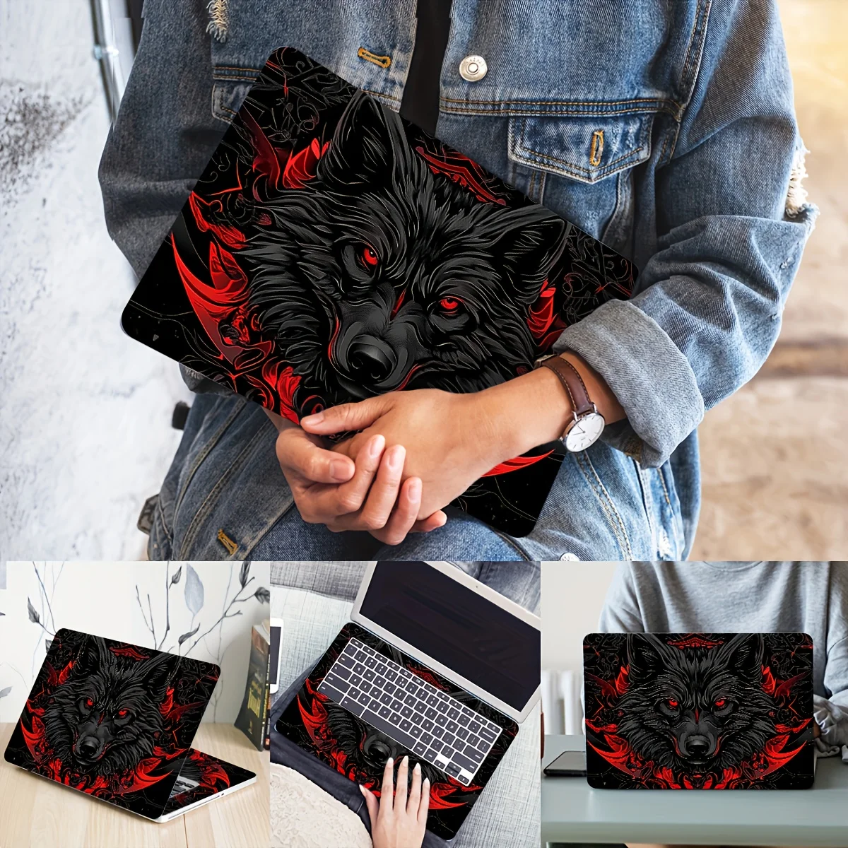 

2pcs Wolf Notebook Art Stickers Protective Cover, Universal Netbook Leather Stickers Non Reusable Field Notebook Paper Stickers