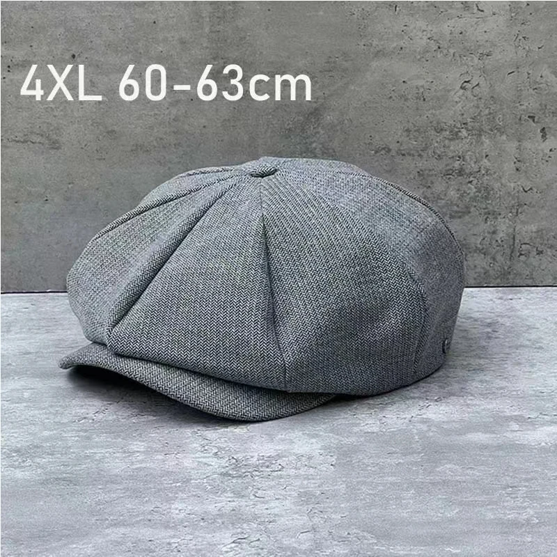 2024 Big Size Cotton Newsboy Caps Men Spring Summer Thin Breathable Beret Women Casual Hat Unisex Sweat Octagonal Hats 63CM