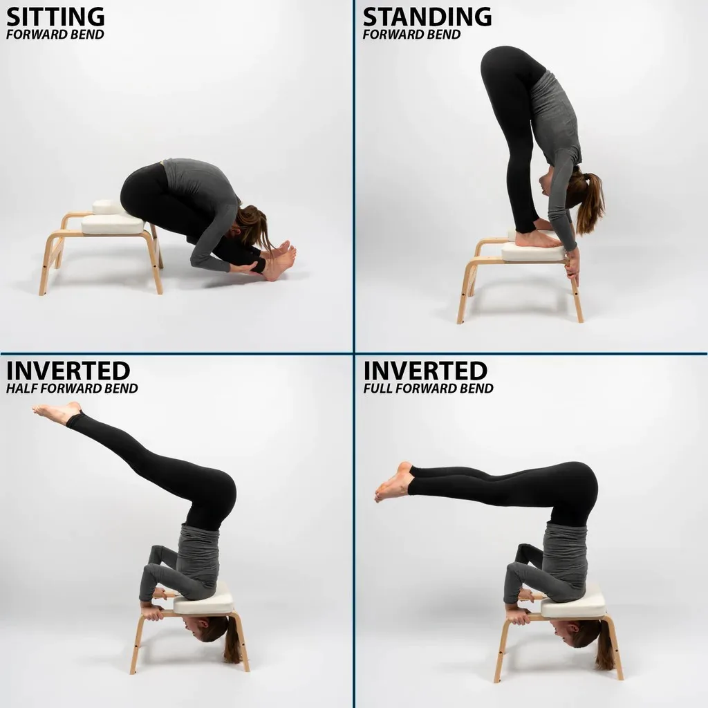 Inversion Chair,Multifunctional Inversion Stool Yoga Headstand Bench Wood Upside Down Chair For Balance Training Core Strength