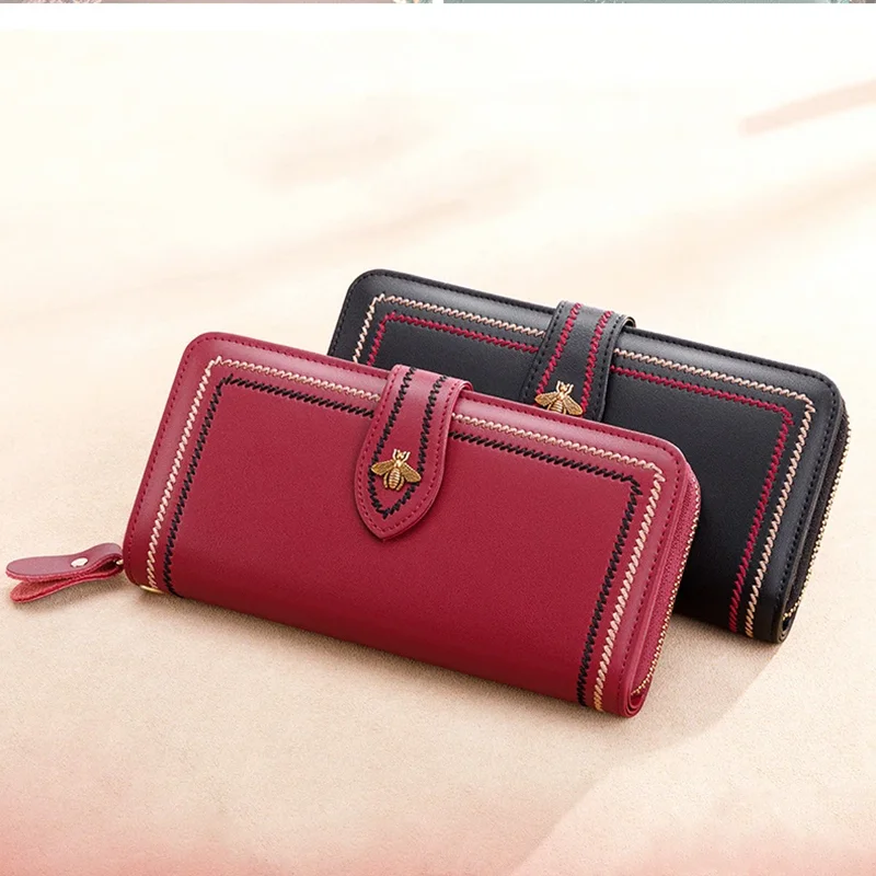Genuine Leather Wallets Women  - Wristlet Wallet Zipper 评论和价格