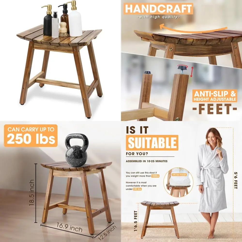 

acacia shower stool bench chair for inside shower to sit on, 18 inches shaving legs bench, spa, bath seat, waterproof inside sho