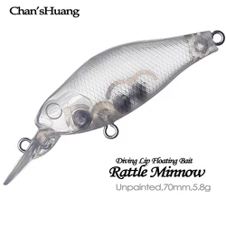 Chan’sHuang 20PCS Unpainted Blank Bait Floating Diving Lip Minnow 70mm 5.8g Artificial DIY Handmade Fishing Lure