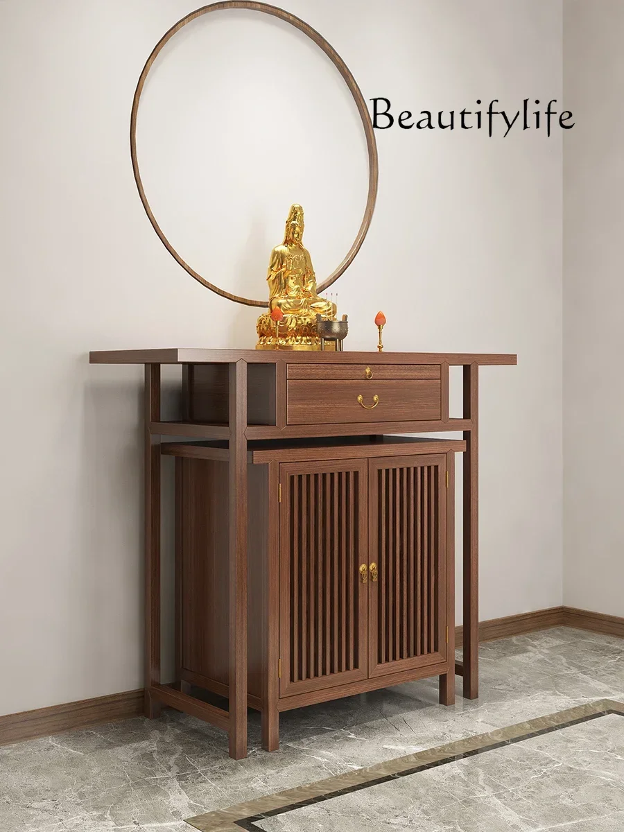 L Modern Minimalist Solid Wood Altar New Chinese Style Living Room Home Buddha Shrine Silent Style God of Wealth Cabinet