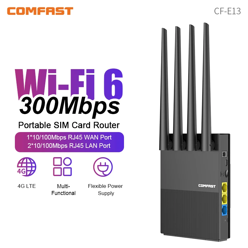 

Comfast 4G LTE Wi-Fi6 Маршрутизатор Беспроводной повторитель 286 Мбит/с Усилитель сигнала 2,4G Wi-Fi Усилитель Wi-Fi для домашнего офиса на открытом воздухе