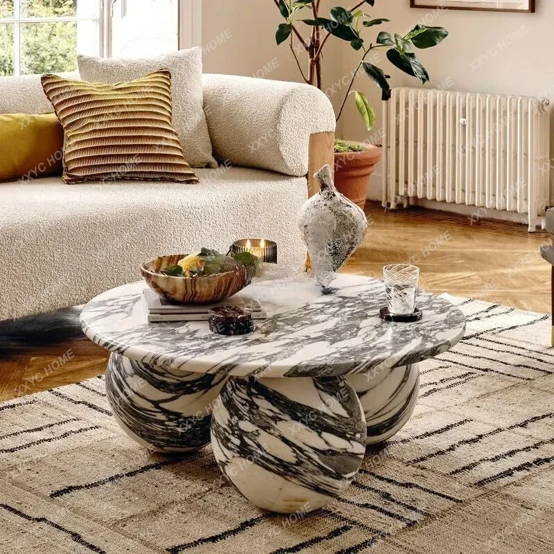 

Журнальный столик из натурального мрамора, светлый роскошный чайный столик с бесшумным ветром для виллы