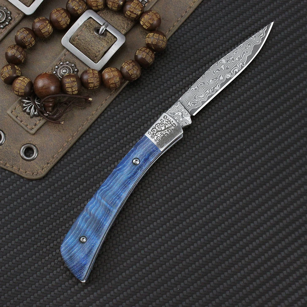 Tunafire High Quality Damascus Folding Knife Outdoor Camping Pocketknives Fishing Fruit Kitchen knife EDC Tools Utility Knives