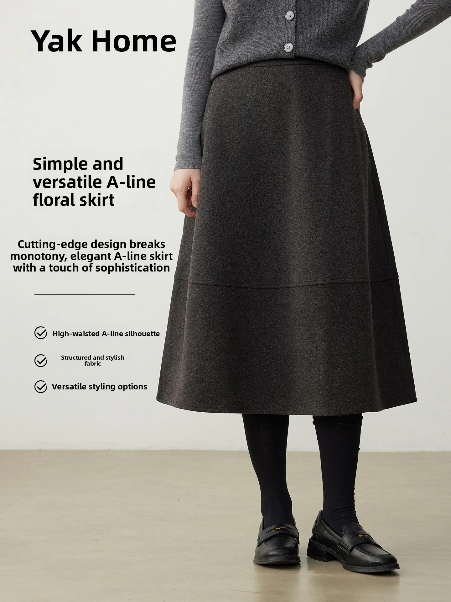 A-Line Woolen Half Skirt Women's Spring Autumn New Style Pure Color Pear Shape Flower Bud Skirt High Waist Commute Friendly